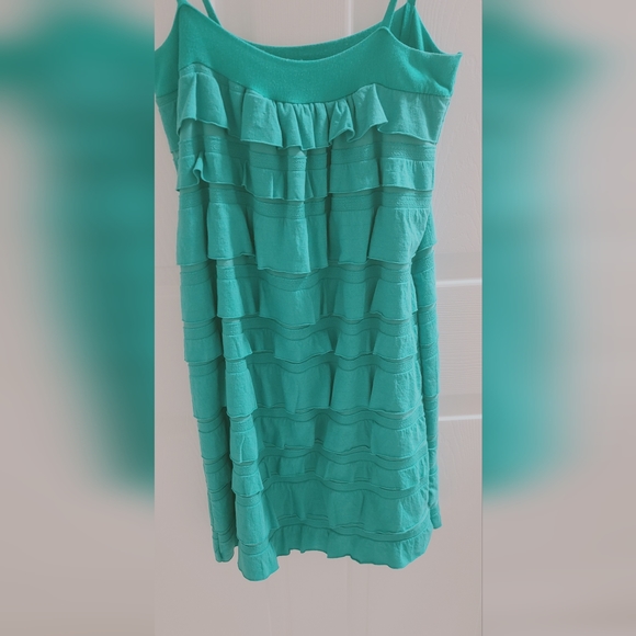 Sevengate Ruffle Blue Green Turquoise Dress Size Medium - Picture 2 of 4